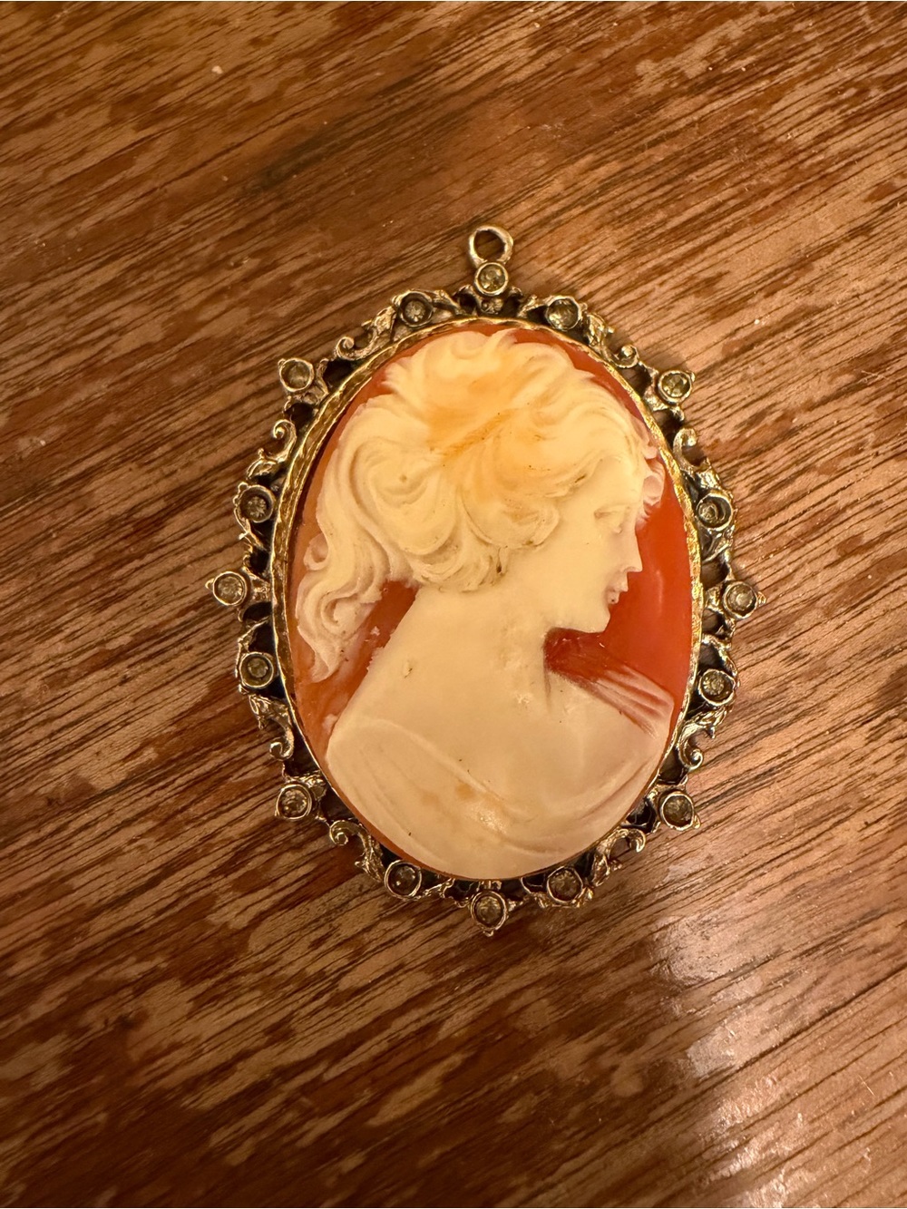 Vintage Cream and Orange Cameo Pendant